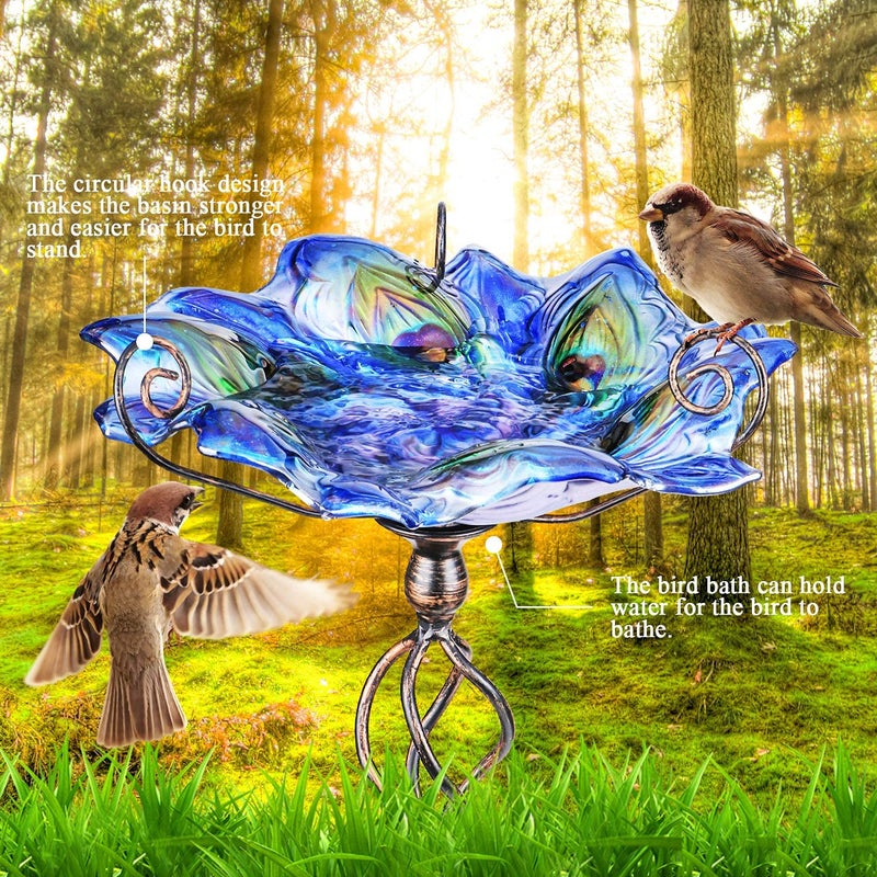 VCUTEKA Glass Bird Bath Outdoor BirdBath Bird Feeder with Metal Stake Garden Decor - Image 3